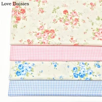 100 cotton twill fresh pink blue pastoral rose floral flowers check fabrics for diy bedding apparel dress patchwork handwork