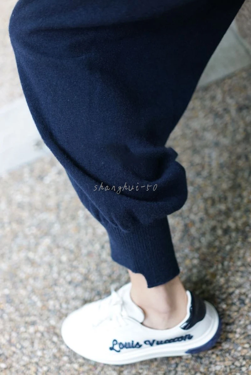 

2019 Soft Waxy Cashmere Wool Harem Pants Female Comfortable Pure Knitted Wide Leg Pants Casual Loose Knitted Long Pants C294