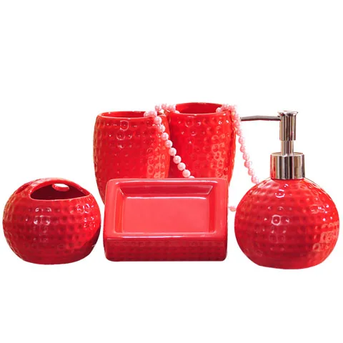 5pcs Simple ceramic bathroom supplies five-piece color lotion bottle toothbrush holder soap dish bathroom accessories - Цвет: 5pcs
