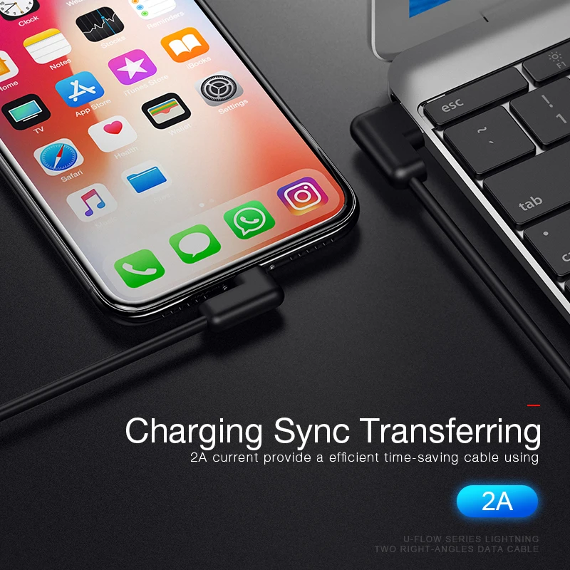 Usb кабель для iPhone X 8 7 6 5 6s plus двойной L изгиб 2А usb синхронизации type C зарядное