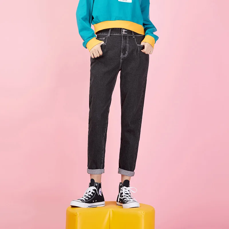 LEIJIJEANS новинка брюки талия низкая эластичная свободные Харлан длинные джинсы