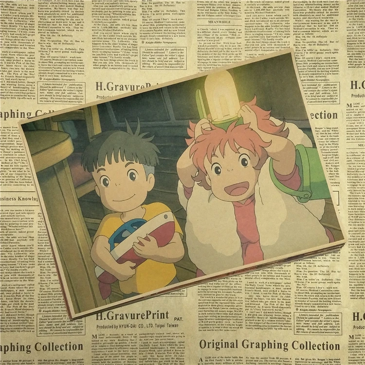 Винтажные постеры на скале Поньо Хаяо Миядзаки Цзинь юцзи крафт-бумага живопись