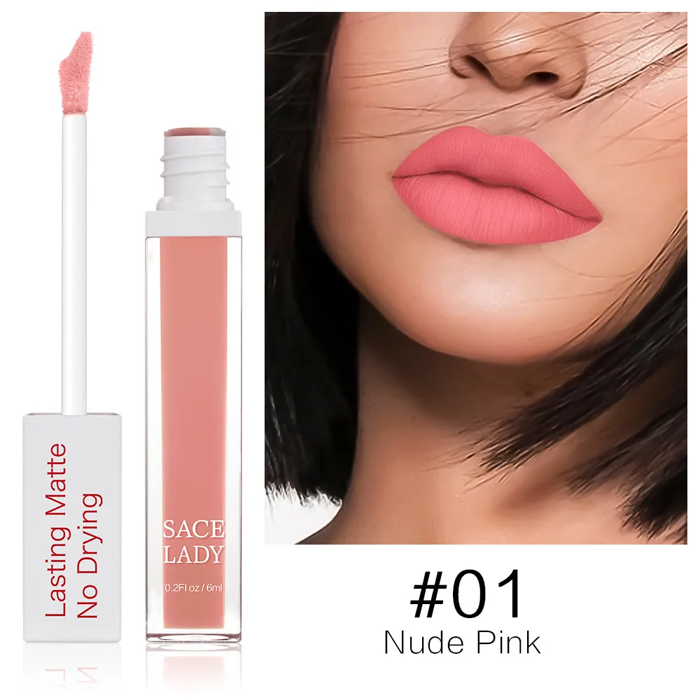 01 Nude Pink SACE LADY стойкая губная помада, макияж, Матовая жидкая губная помада, не высыхающая, макияж, телесный, красный, пигмент, водостойкая, 23 Цвета, косметика - Цвет: 01 Nude Pink