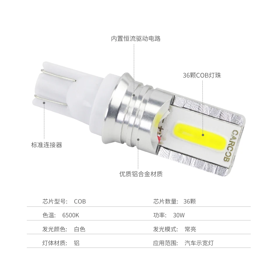 2 шт. хит продаж светодиодный T10 194 168 W5W COB Светодиодный фонарь для парковки авто
