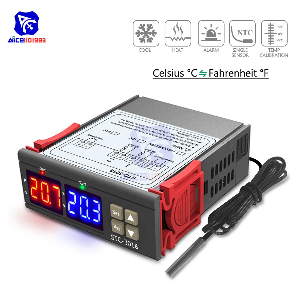STC 3018 12V 24V 220V термометр двойной светодиодный цифровой трубчатый регулятор