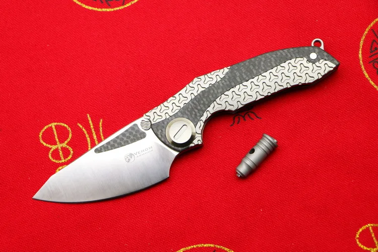 Gray satin VENOM ARMOUR M390 лезвие из титана CF Флиппер складной нож для кемпинга, охоты, выживания, карманные кухонные ножи для фруктов, EDC инструменты - Цвет: Gray satin
