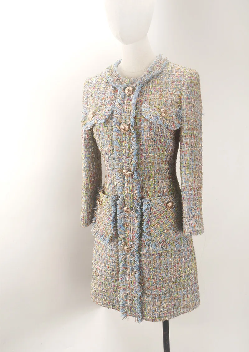 Женское твидовое платье с кисточками облегающее длинным рукавом модель A567 на