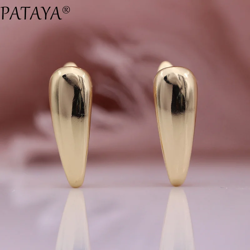 PATAYA, новинка 585, розовое золото, блестящие, v-образный вырез, свисающие серьги для женщин, уникальные, простые, изящные, милые, модные ювелирные изделия, неровный узор, полые серьги