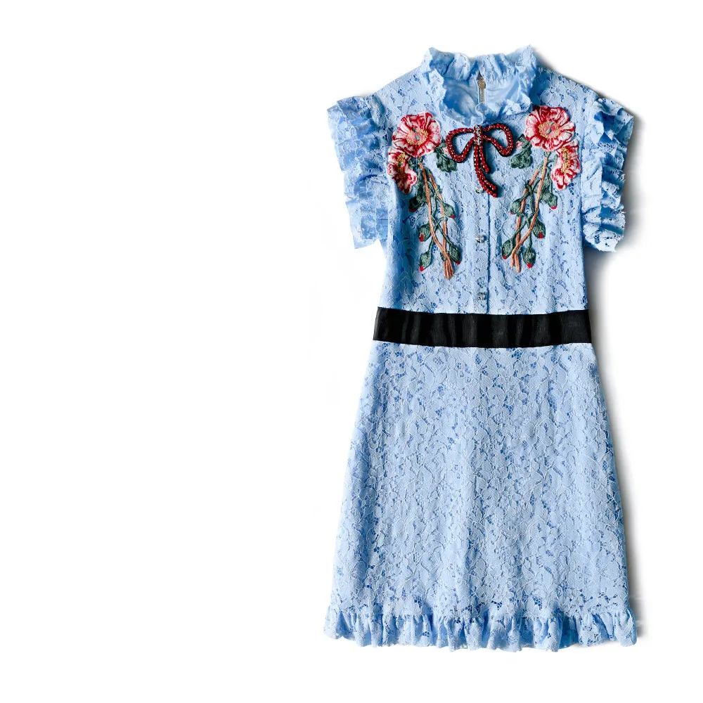 Летний стиль Автопортрет кружевная Цветочная вышивка подиумные платья Новинка