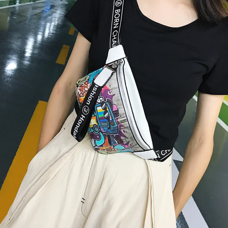 Fanny Pack Women Waist Bag Leather Crossbody Belt Shoulder Bags Waist Packs Girls Waterproof Street Sport Cartoon Chest Bag N88