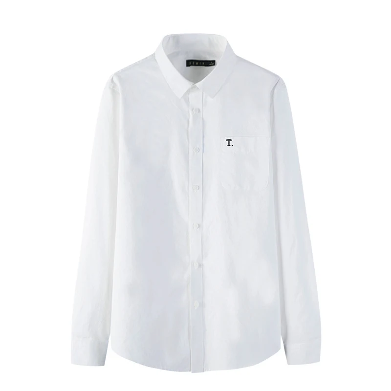 white SEMIR Мужская рубашка классического кроя из хлопка с нагрудным карманом, Мужская Легкая железная рубашка с отложным воротником, Мужская классическая Модная рубашка - Цвет: white