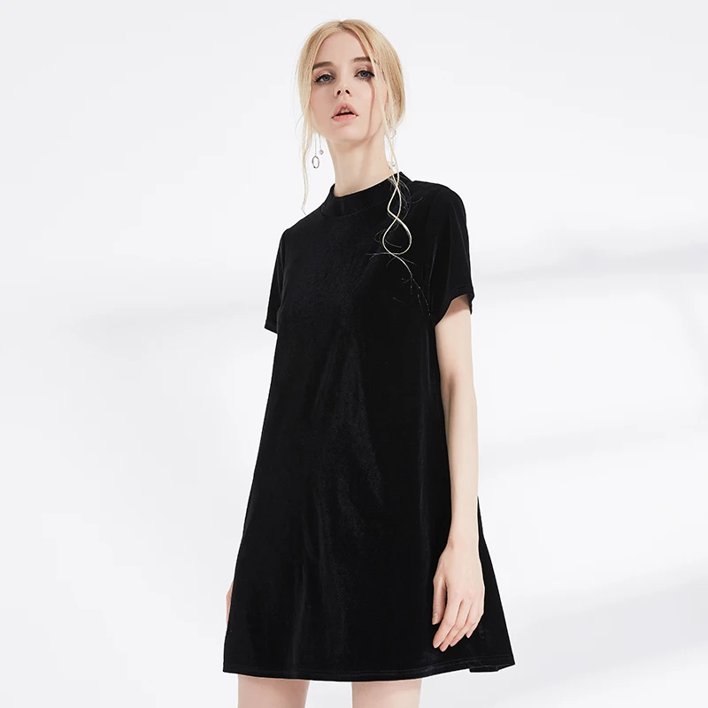 BOOTY JEANS 2017 Autumn New European And American High-End Women's Velvet High-Neck Short-Sleeved Slim Solid Color Dress Female | Женская