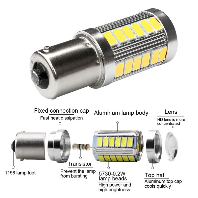 2 шт. 1156 1157 BAU15S 33SMD 5630 5730 Светодиодные Автомобильные задние лампы стоп-сигналы 12 В