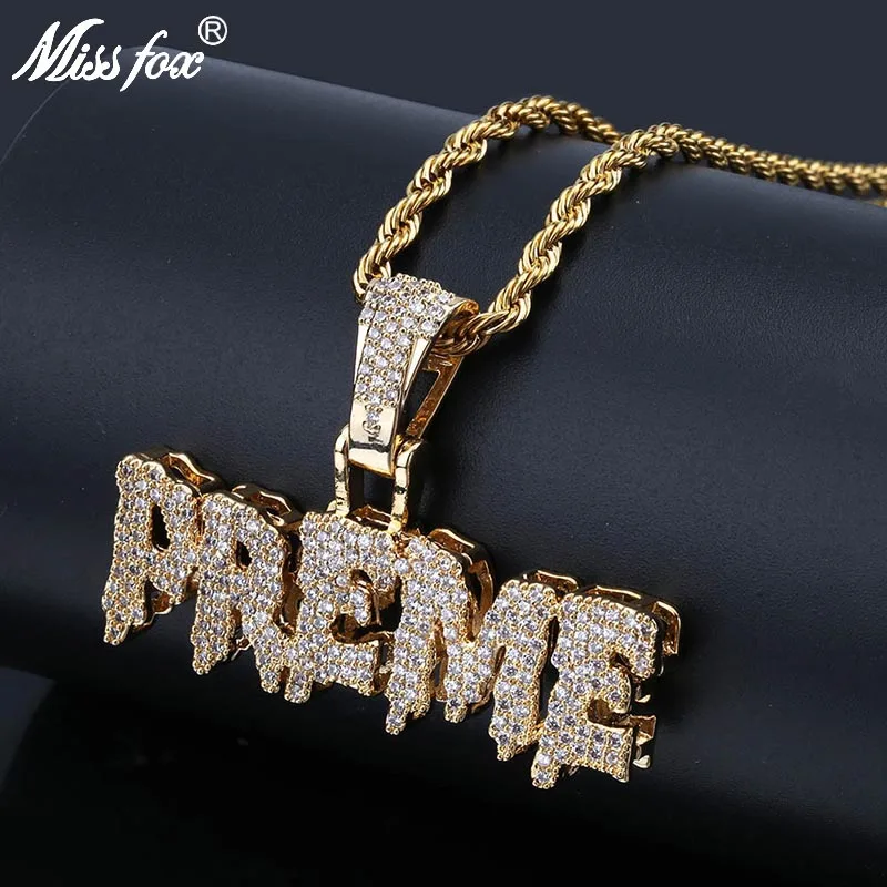 Ожерелье MISSFOX в стиле хип хоп с надписью Freeze Preme подвеска со льдом 24 К золотое