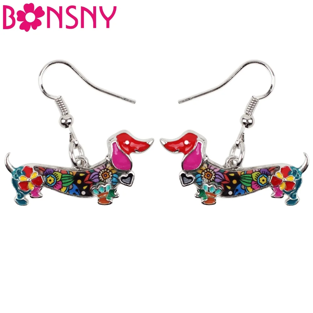 

Bonsny Novelty Enamel Alloy Dachshund Dog Dangle Drop Big Long Earrings Novelty Animal Ladies Jewelry For Girls Women Statement