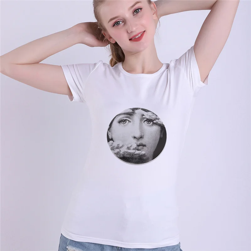 Lina Cavalieri Face летние футболки Модальные rosenthal Piero fornasetti Vogue Женская забавная белая футболка модная одежда уличная Футболка Топ - Цвет: 6