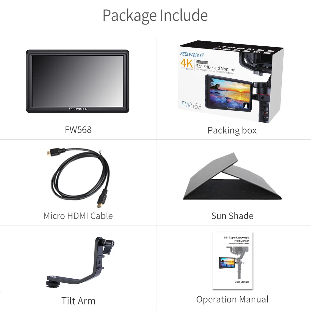 FEELWORLD FW568 5 дюймов 4 K DSLR камера полевой монитор IPS Full HD 1920x1080 Поддержка HDMI вход выход