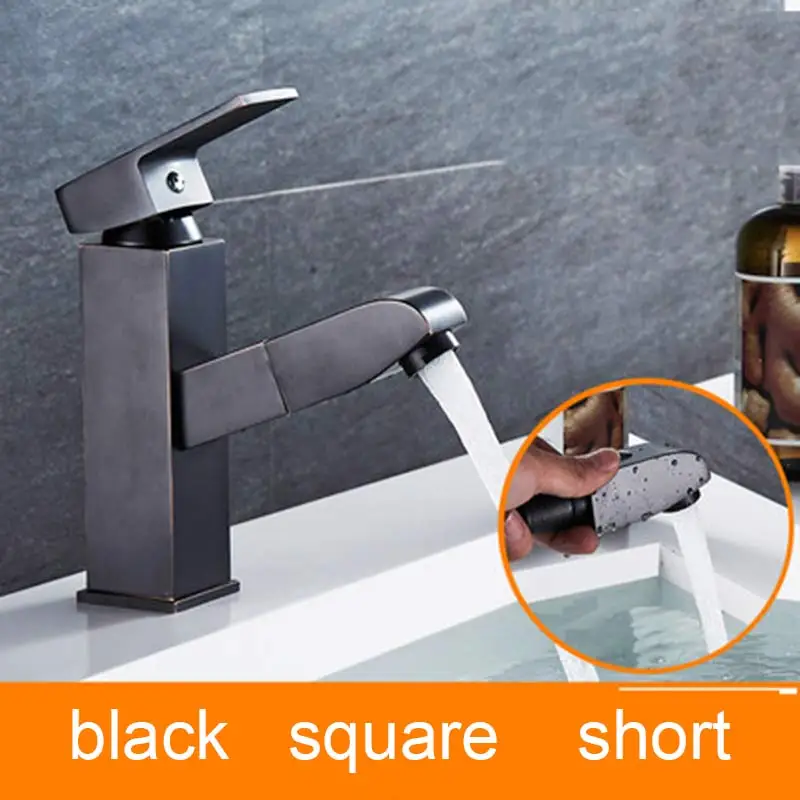black square short Senlesen выносной бассейн, смесители для ванной комнаты, хромированный латунный кран для раковины ванной комнаты, смеситель для ванны с одной ручкой - Цвет: black square short