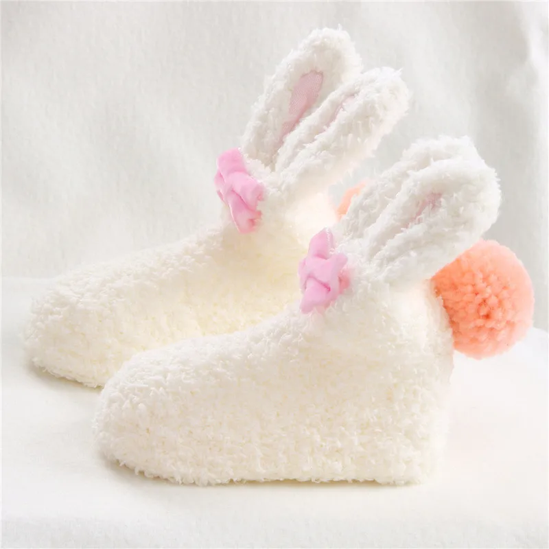 Детские носки средней длины для девочек с бантом Кроликом коралловым бархатом