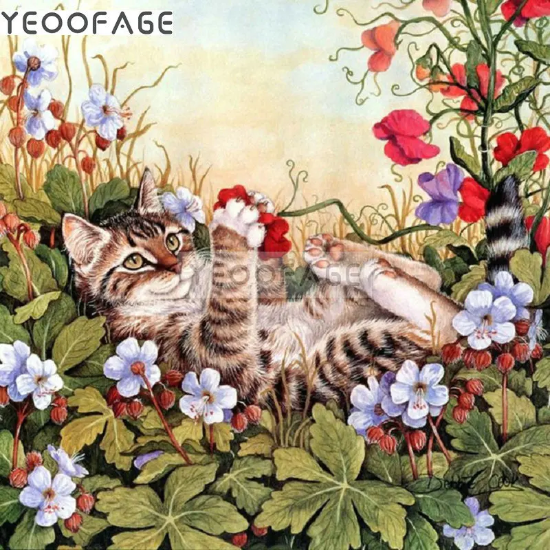 Ручная работа Стразы 5d алмазная живопись вышивка крестиком цветы кошка
