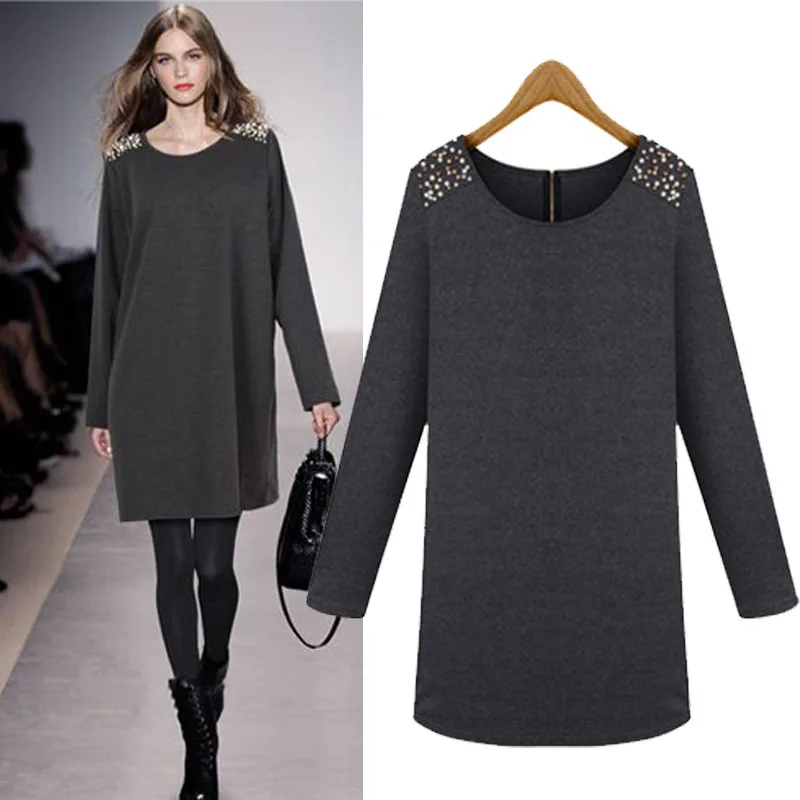 

2016 New Spring and Autumn women dress plus size long sleeves round neck slim elegant one-piece dress spring autumn new