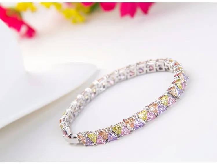 Luoteemi новая распродажа jewelry браслет Треугольники многоцветный AAA CZ высокое качество Для женщин Свадебные аксессуары браслет женский