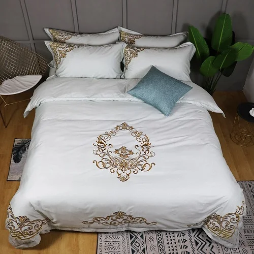 bedding set 4 500-TC хлопок гостиничный Золотой пододеяльник с вышивкой-King queen размер с ультра мягкой простыней или простыней наволочки shams - Цвет: bedding set 4