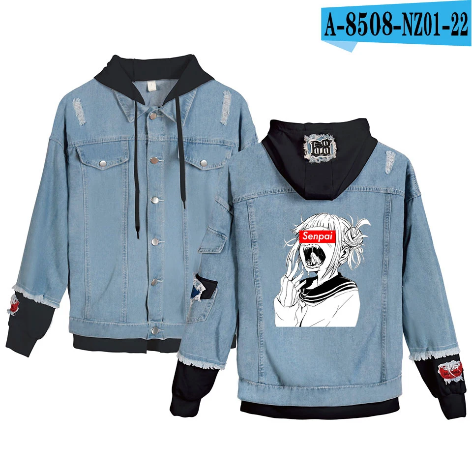 Senpai Women Denim Jacket Girls Casual Ripped Hole Jeans Coat Female Plus Size Hooded Outerwear Spring Autumn Jackets