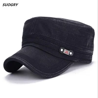 brand suogry 2018 vintage military hats cotton unisex men women flat top cap solid color summer autumn spring visor hat