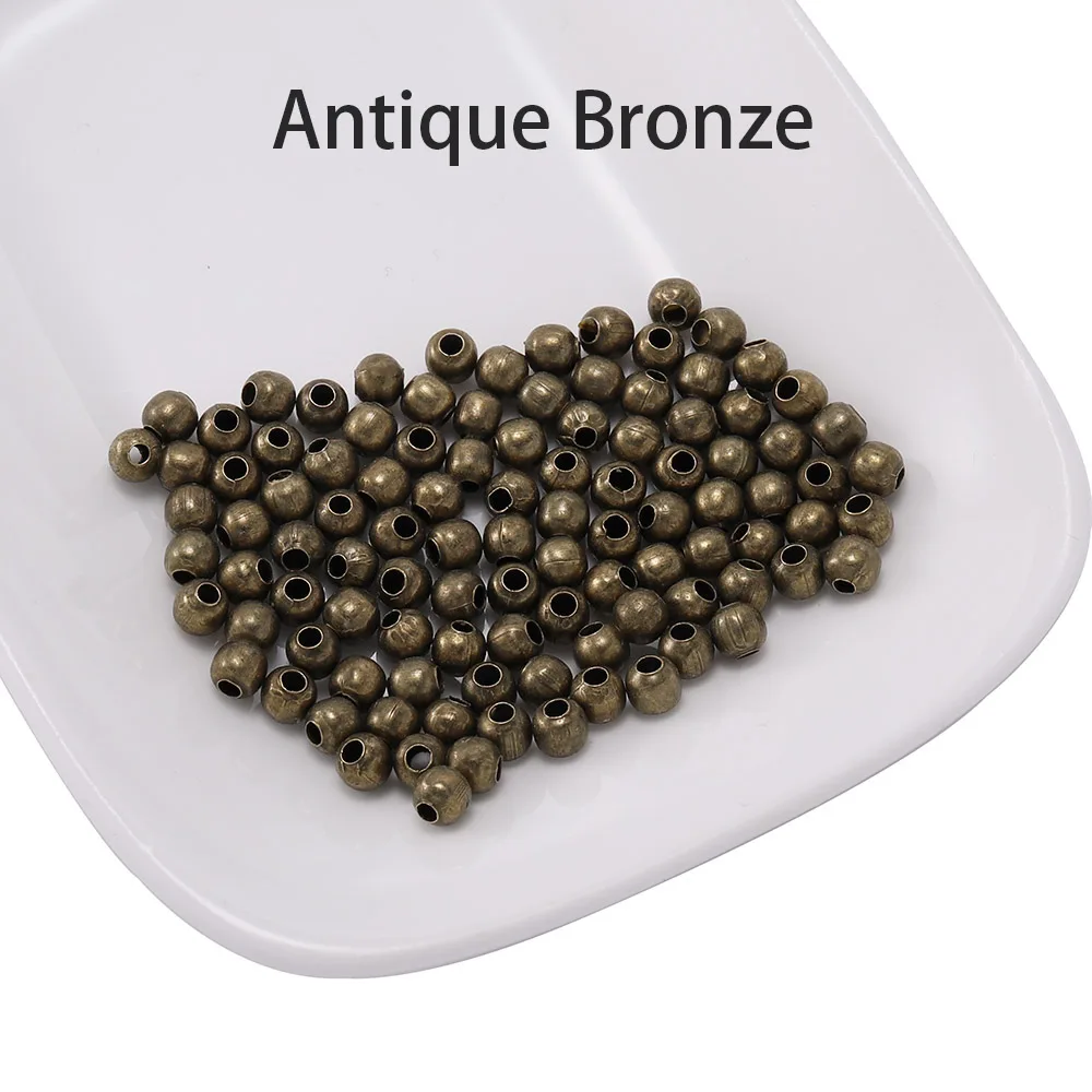 Antique Bronze 100 шт Золото/серебро 3 4 5 6 8 10 мм Металлические бусины гладкий шар разделитель поставки бусины для самостоятельного изготовления ювелирных изделий ожерелье браслет ножной браслет - Цвет: Antique Bronze