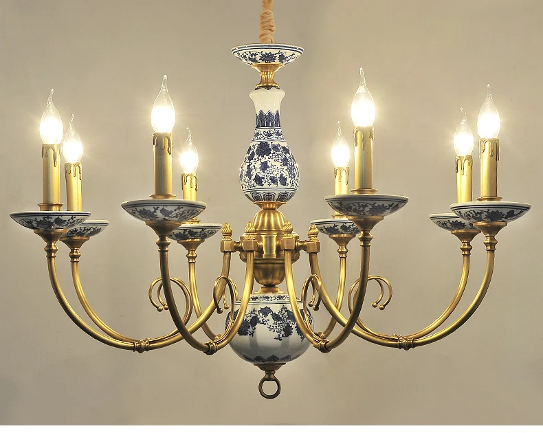 Керамическая люстра Королевского синего и белого фарфора подвесной светильник