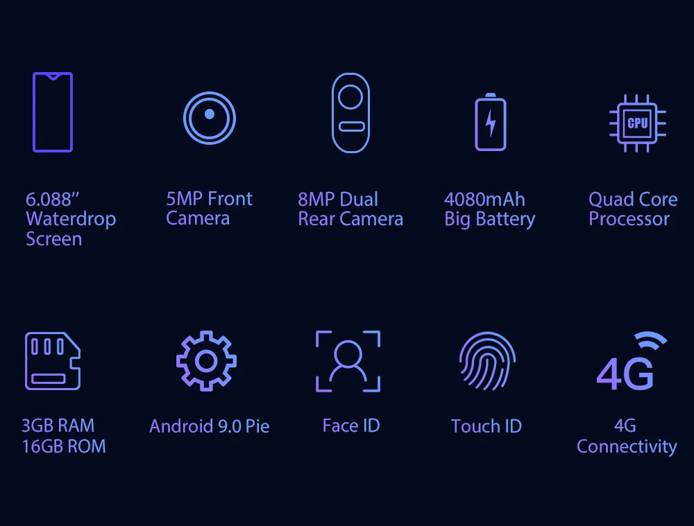 Blackview A60 Pro 4G LTE 4080 мАч смартфон 6,08" экран капли воды мобильный телефон Android 9,0 3 Гб ram двойная задняя камера Сотовый телефон
