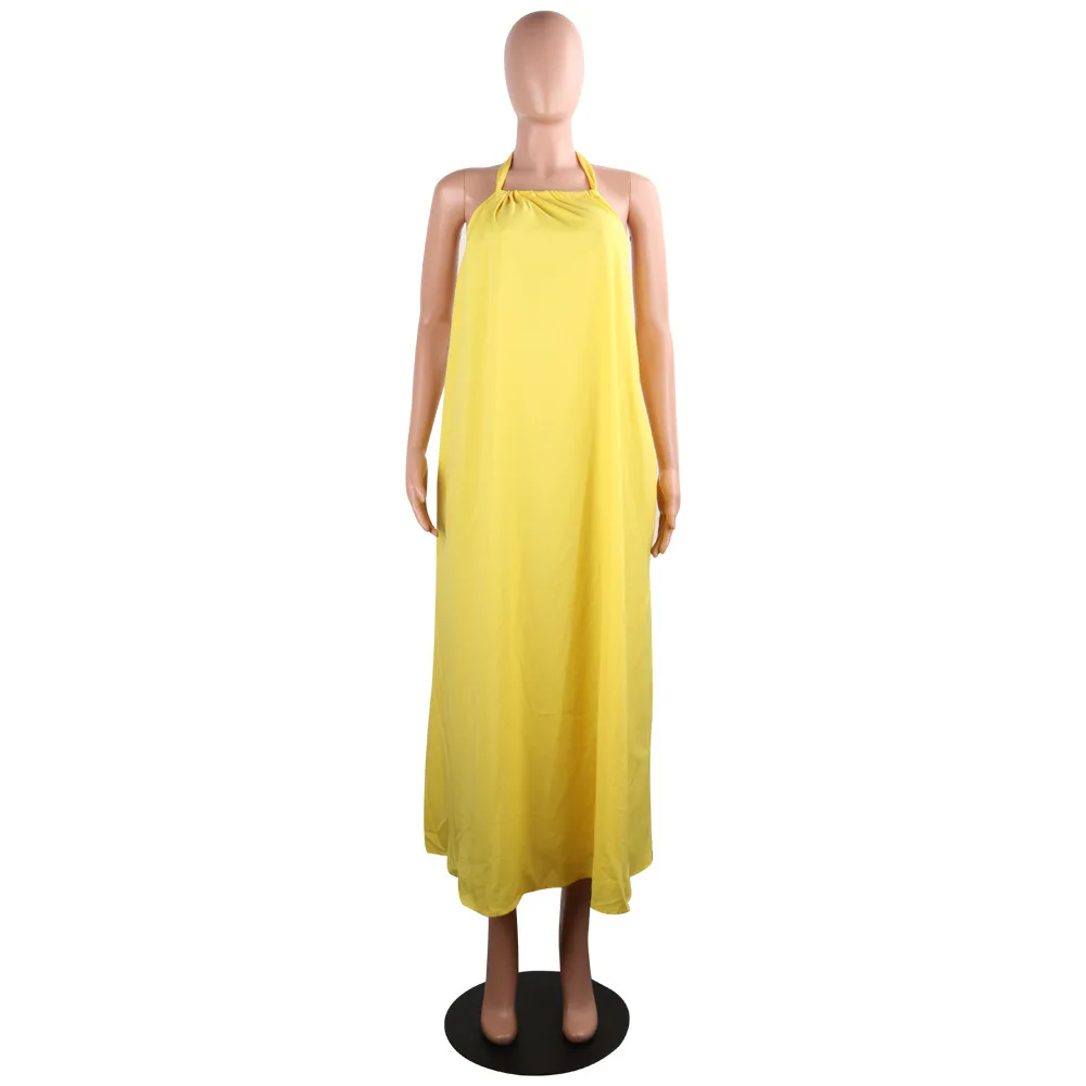 yellow Свободное длинное Макси-платье для женщин с лямкой на шее без рукавов с открытой спиной оранжевые платья летние Бохо повседневные пляжные праздничные сарафаны белые Vestidos - Цвет: yellow