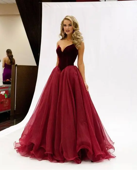 Бургундия Особых Поводов Пром Платья Милая line Органзы С Плеча Dress Выпускные