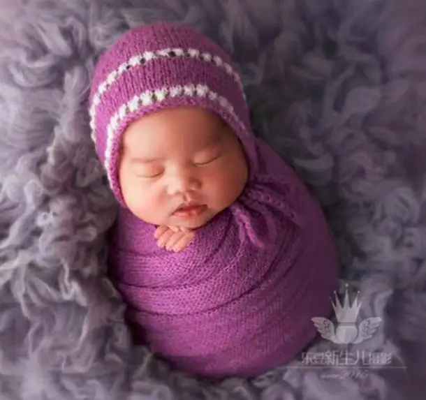 Hat and Wrap F Винтажная мохеровая обертка для новорожденных, стрейчевая трикотажная обертка s, трикотажное Пеленальное Одеяло для новорожденных, для фотосессии, тканевая ткань - Цвет: Hat and Wrap F
