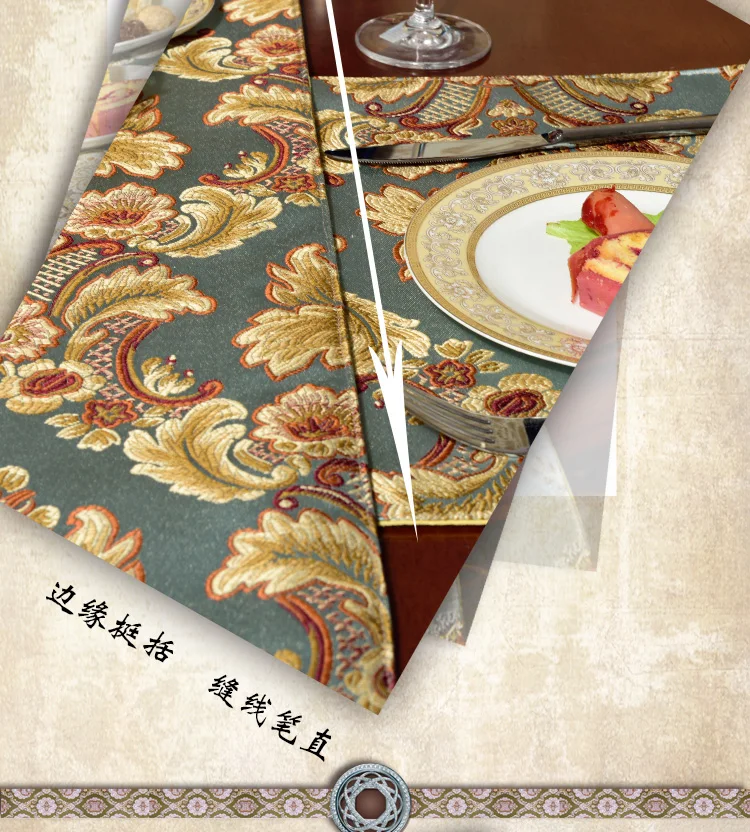 Luxury Blue Silk Jacquard Table Runner Placemat High Quality Jacquard Tablecloth Table Flag Table Kitchen High-grade Supplies S