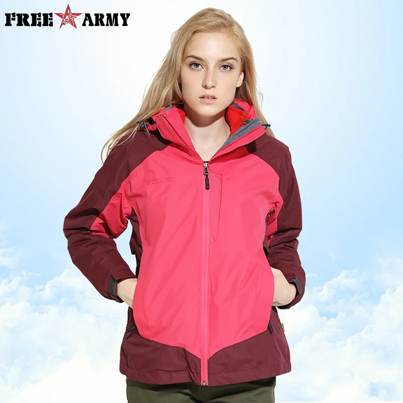 

FREEARMY Brand Women's 3 in 1 Jacket Waterproof Windproof Jackets Fleeced Snow Jackets Hooded Winter Coat Women Plus Size Rose