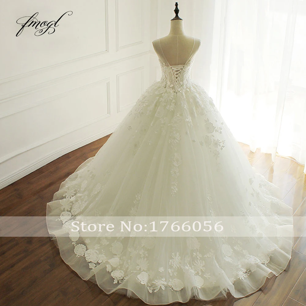 Fmogl Vestido De Noiva кружево свадебное платье принцессы 2019 Глубокий круглый вырез