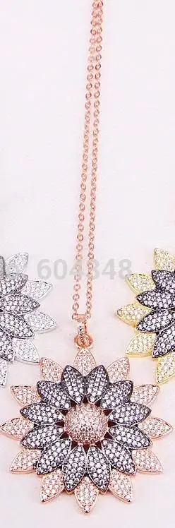 Rose Gold Necklace 5 нитей ZYZ323-8910 CZ микро проложить цветок кулон цепочки и ожерелья, фианит цветок очарование золото, серебро, розовое золото, цвета Gunmetal - Окраска металла: Rose Gold Necklace