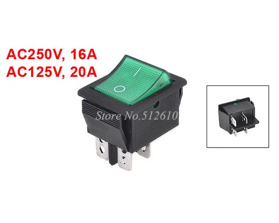 Зеленая головка DPST вкл/выкл оснастка в лодке кулисный переключатель 16A/250В 20A/125В AC