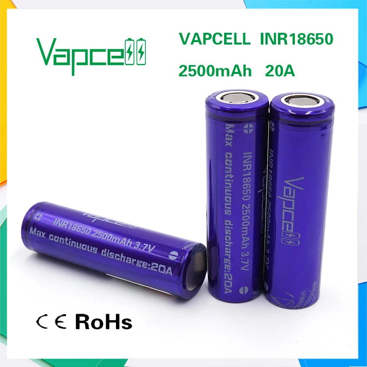 Бесплатная доставка 4 шт. батарея VAPCELL INR18650 2500 мАч литиевая 3 7 в перезаряжаемая 20 А