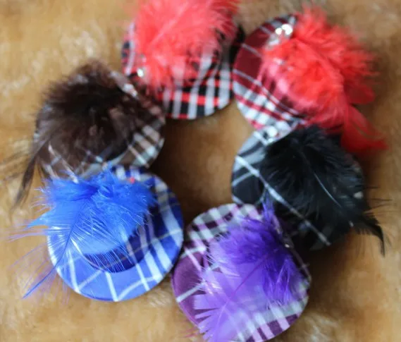 

wholesale 20pcs/lot party show cute top hat clip for dog pet child kids mix colors pet feather hat hair clips
