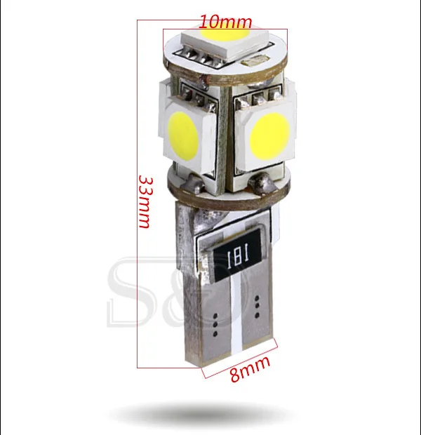 2шт T10 5 SMD чистый белый CANBUS безотказный интерьер автомобиля 194/501 W5W светодиодный