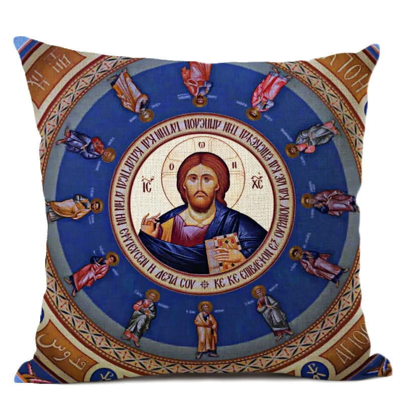 Art cushion cover Christian culture Bible cross Jesus pattern cotton and hemp pillow living room sofa decoration 45x45cm