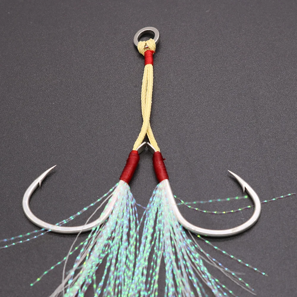 Металлический джиг крючок CASTFUN с кевларовой леской рыболовный медленный пером 1/0