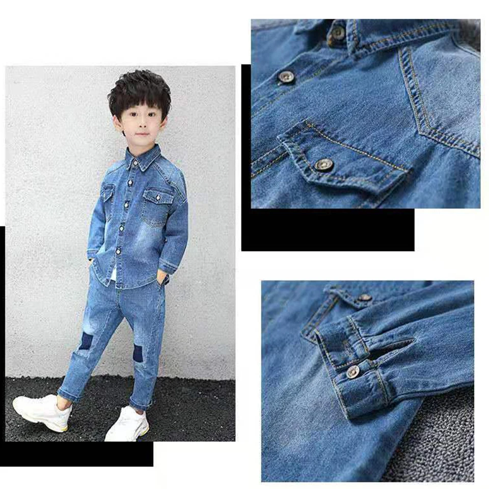 Fashion Boys Denim Suits Coats+Pants 2Pcs Clothing Set For 4-13 Teenage Spring Autumn Tracksuit Kids Casual Clothes |