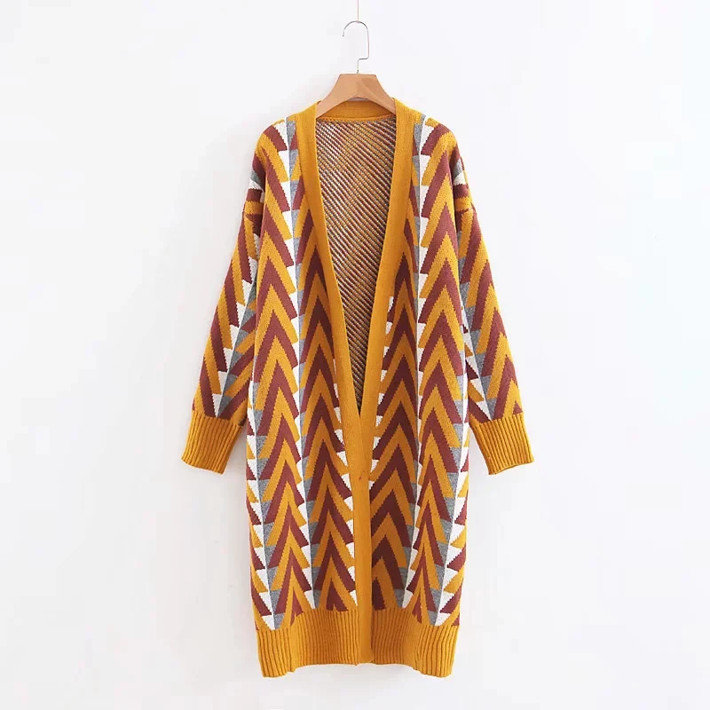Women Autumn Green Long Cardigan 2018 Womens Boho Argyle Print Warm Winter Sweaters Female Knitted Sweater Tops pull hiver femme |
