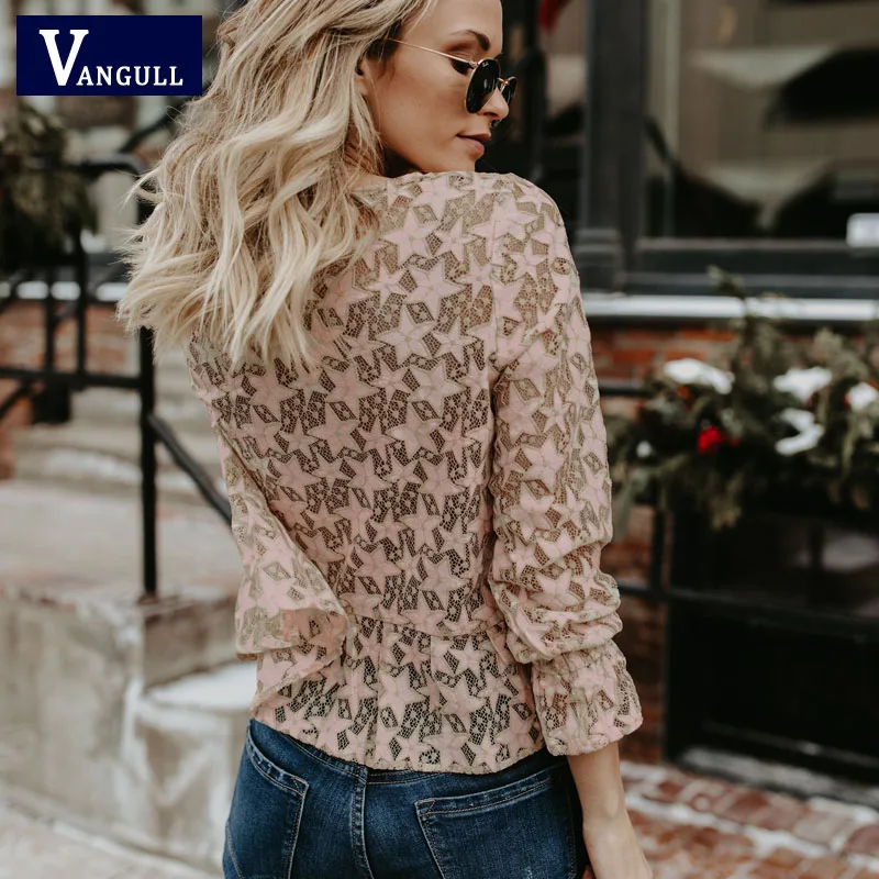 VANGULL женские топы лето 2019 пикантная кружевная блузка с вырезами рубашка Женская