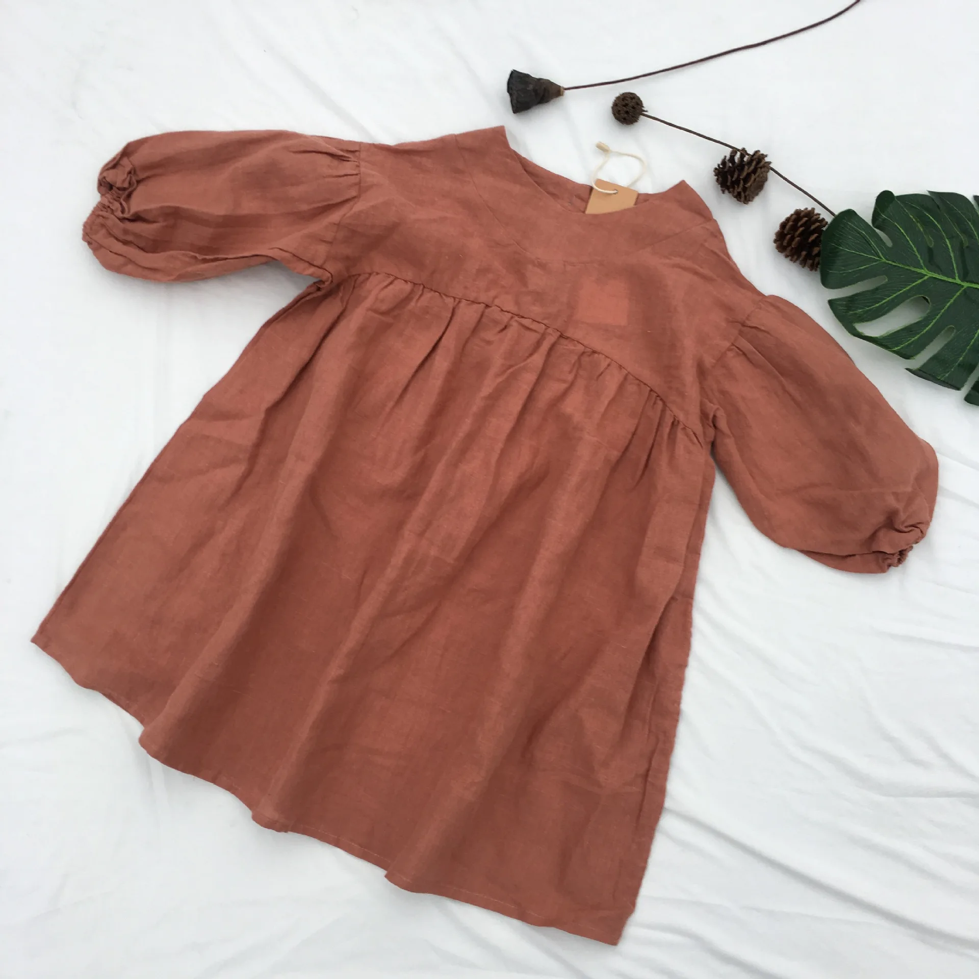 Платье для девочек весеннее корейское детское льняное повседневное в корейском