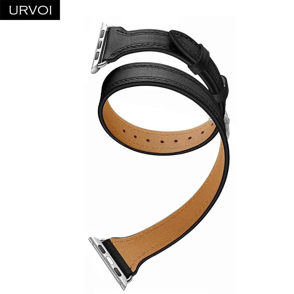 URVOI двойной тур для Apple Watch series 5 4 3 2 1 ремешок для iwatch из натуральной кожи роскошный модный дизайн 38/40 42/44 мм